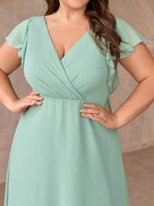 SHEIN Belle 優雅無背葉片袖伴娘禮服,流蘇吊帶,a字裙和閃亮細節,大碼 - 薄荷綠 - 查看 5