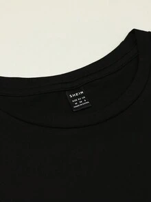 SHEIN EZwear 情人節寬鬆圓領 T 卹,心型、星星、字母印花 - 黑色 - 查看 4