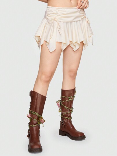 Fairycore Jupe À Cordon À Ruché Asymétrique