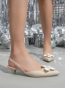 女士高跟鞋，时尚大扣女鞋，日常优雅风格，小猫跟 - 杏色 - 查看 4