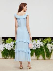MOTF PREMIUM SILK SOLID LAYERED RUFFLE HEM DRESS - Baby Blue - View 9