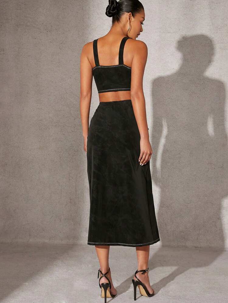 Crop Top & Split Thigh Skirt Two Pieces Set