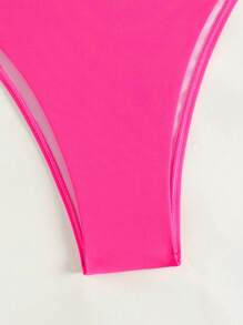SHEIN Swim Color-Block Bikini Bottom, Beach Bathing Suit Music Festival Summer - Hot Pink - View 3