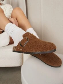 SHUZIA Women's Solid Color Round Toe Furry Hollow Out Shoes - Camel - View 3