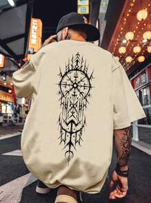 Men's Casual Graphic Print Drop Shoulder Short Sleeve T-Shirt - Khaki - View 1