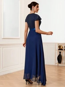 SHEIN Belle Elegant And Gorgeous Sequined Patchwork Dress - Grey - View 2