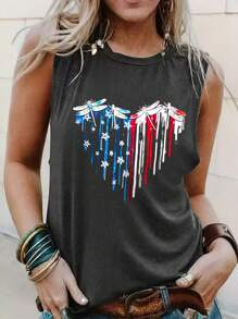 INAWLY Của phụ nữ con chuồn chuồn Mẫu In Vòng cổ Áo ba lỗ - Màu xám đen - Xem 1