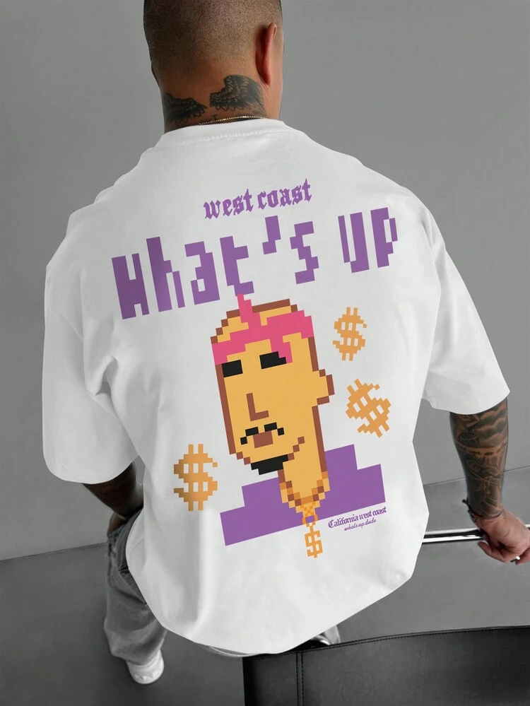 Men'S Cartoon Printed Round Neck T-Shirt