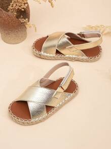 Children's Lightweight Flat Sandals With Jute String Sewing - Gold - View 1