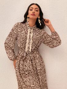 Seusyu Của phụ nữ In hoa Báo Vá lại Đầm Với Viền rìa Thắt lưng dệt - Nhiều màu - Xem 3