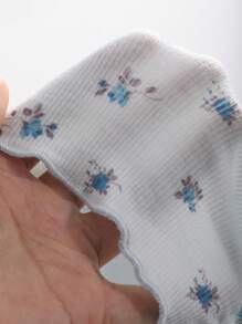 DAZY Floral Printed Ruched Slim Fit Long Sleeve T-Shirt - Teal Blue - View 6