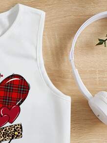 SHEIN Leap Crew 適合十幾歲女生的簡約印花無袖圓領背心上衣，夏季穿著 - 白色 - 查看 4