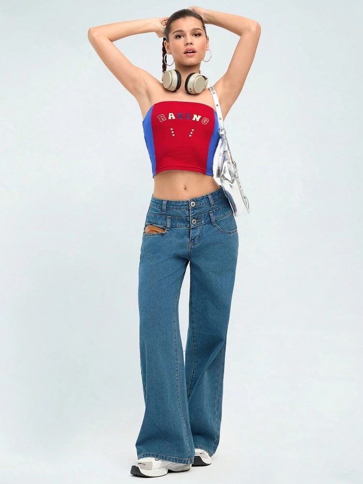 Women's Strapless Top With Letter Print