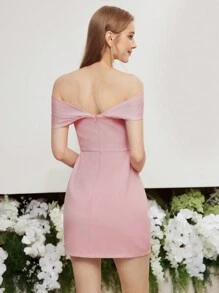 MOTF PREMIUM 露肩扭結連身裙 - 粉色 - 查看 9