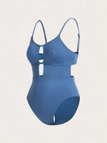 SHEIN Swim Women's Solid Color Hollow Out One Piece Swimwear Summer