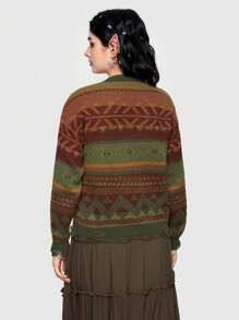 ROMWE Fairycore Geo Pattern Button Front Cardigan - Multicolor - View 3