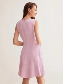 MOTF PREMIUM Chất rắn Dây kéo phía sau Váy xòe - Hồng - Xem 8