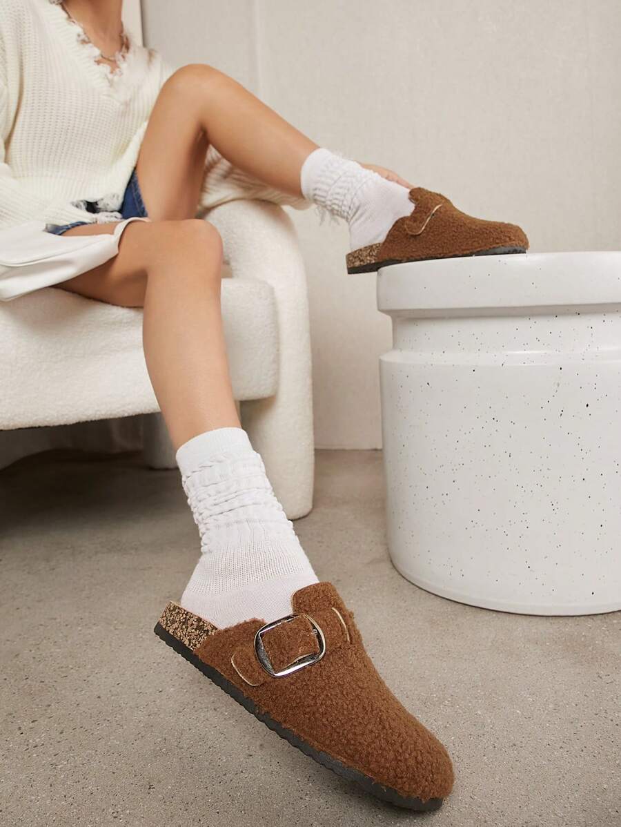 SHUZIA Women's Solid Color Round Toe Furry Hollow Out Shoes - Camel - View 1