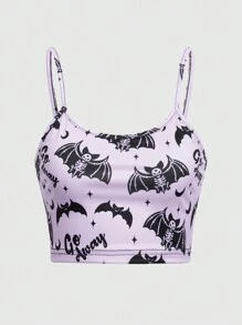 ROMWE Kawaii Bats Skeleton Print Cami Top - Lilac Purple - View 1