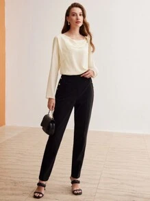 MOTF PREMIUM SILK SOLID ASYMMETRICAL SHOULDER BLOUSE - Apricot - View 8