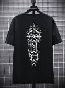 Men's Dreamcatcher Printed Round Neck Short Sleeve T-Shirt, Emo - Black - View 3