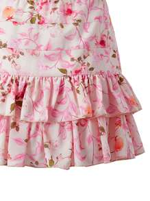 Enchnt 女士植物印花荷葉邊裙 - 粉色 - 查看 5