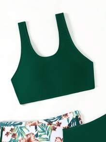 Ensemble de bikini avec imprimé de plantes pour adolescentes, tenue de plage d'été pour les vacances à la plage