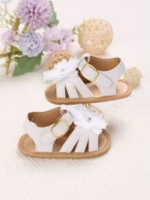 Dép sandal chống trượt họa tiết hoa Pu cho bé gái mùa hè có đế mềm, từ 0-1 tuổi - trắng - Xem 4