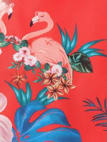 SHEIN Vestido rojo con estampado de flamenco y flores para niña con sombrero - Rojo - Ver 7