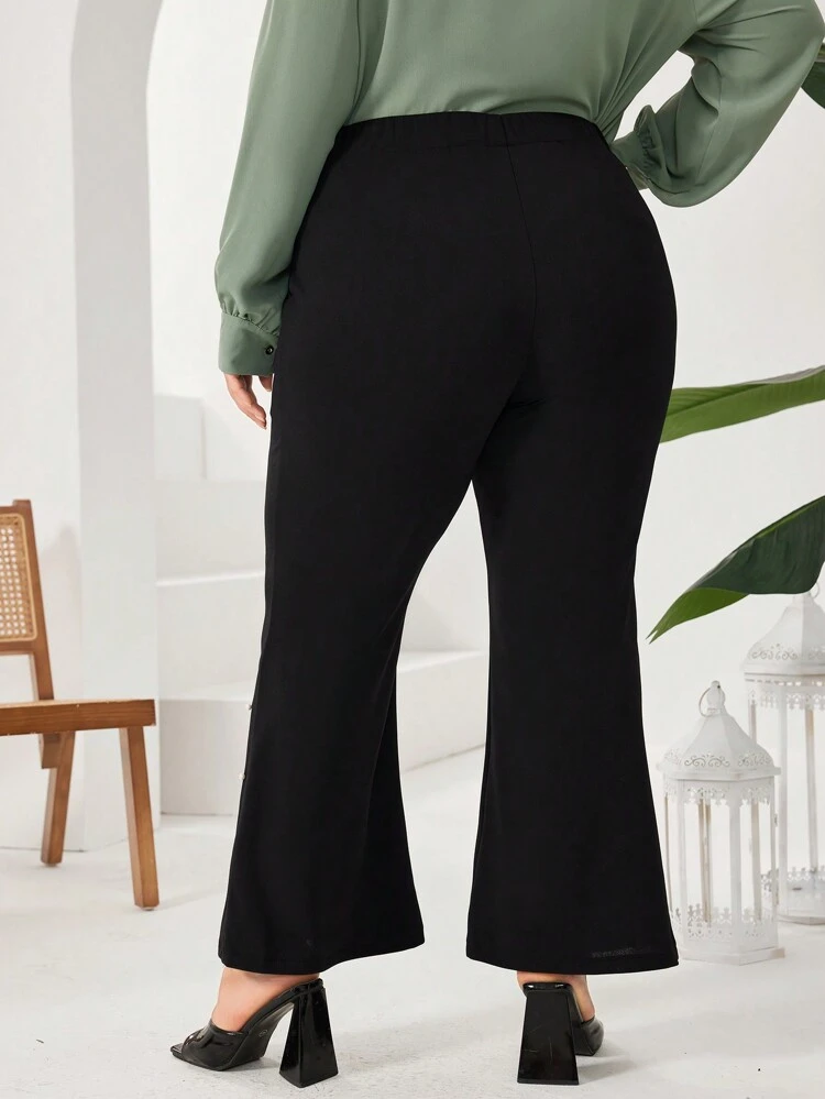 Plus Size Faux Pearl Stud Flared Suit Pants