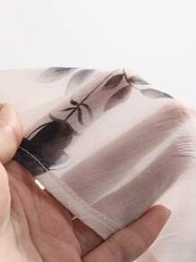 DAZY 女式宽松印花基本款透明衬衫，秋季女装长袖上衣 - 米色 - 查看 8