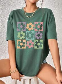 INAWLY Women's Floral Printed Loose Short Sleeve T-Shirt