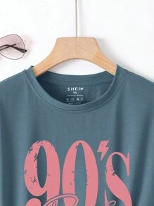 INAWLY Plus Size Women's Round Neck Short Sleeve T-Shirt With Letter Print Graphic Tees Women Tops