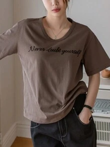 DAZY Lá thư In Ngắn tay Áo thun - màu xanh lá - Xem 8