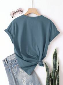 INAWLY Plus Size Women's Round Neck Short Sleeve T-Shirt With Letter Print Graphic Tees Women Tops