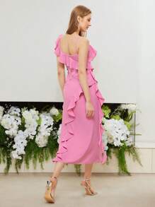 MOTF PREMIUM Asymmetrisches Schulterraffung GeSchlitztetes Schenkel Kleid