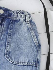 SHEIN 年轻女孩纯色背心和牛仔工装裤两件套