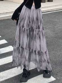 DAZY 女士扎染不对称下摆半身裙 - 彩色 - 查看 1