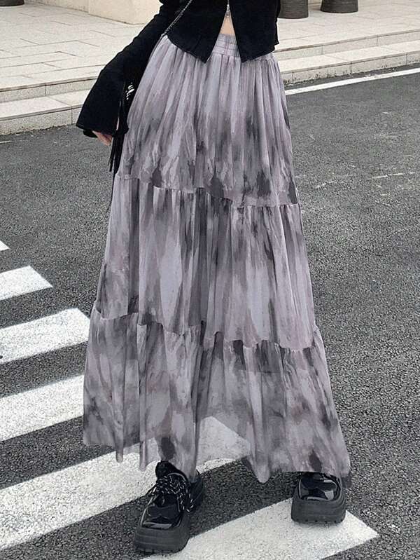 DAZY Women's Tie-Dye Asymmetric Hem Skirt Fall