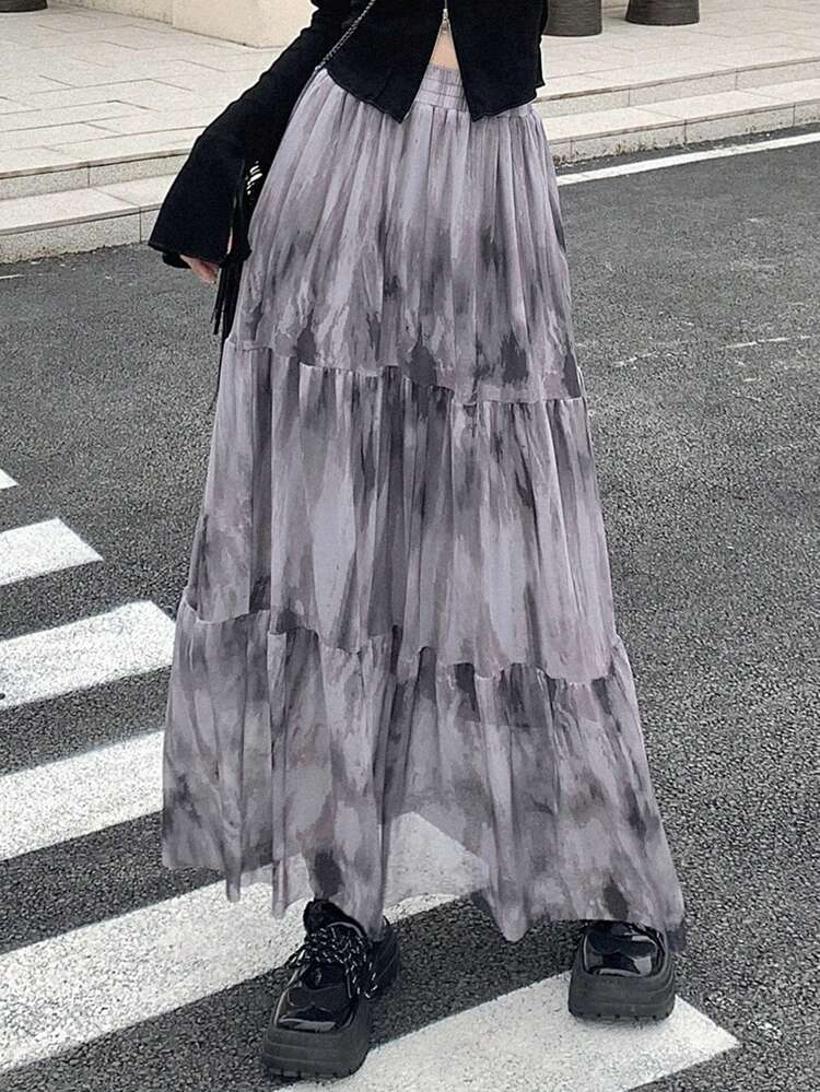 Women's Tie-Dye Asymmetric Hem Skirt Fall