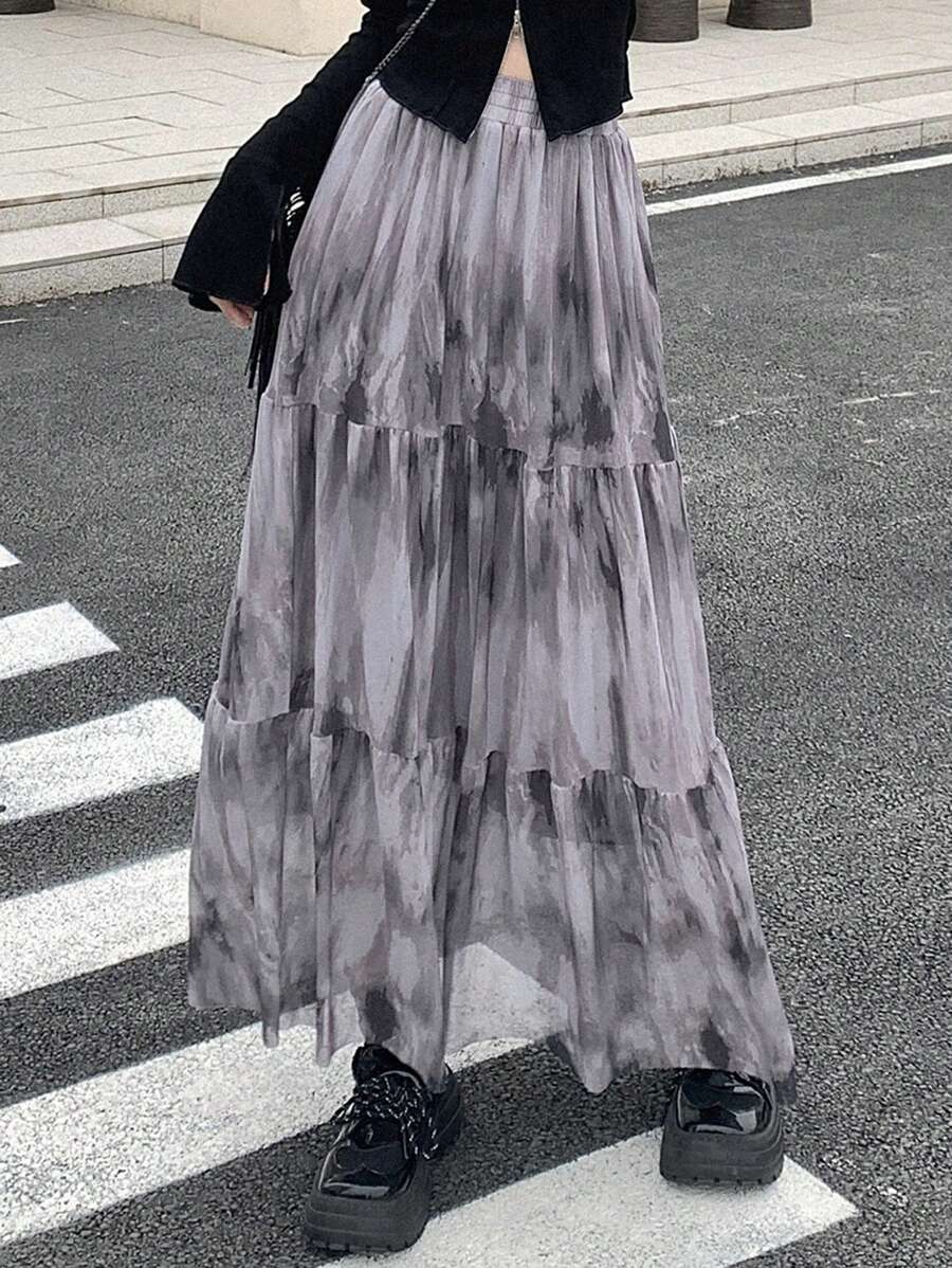 DAZY 女士扎染不对称下摆半身裙 - 彩色 - 查看 1