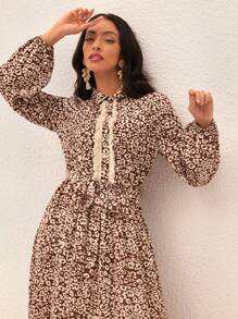 Seusyu Của phụ nữ In hoa Báo Vá lại Đầm Với Viền rìa Thắt lưng dệt - Nhiều màu - Xem 5