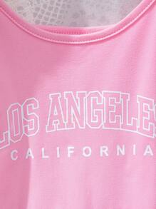 SHEIN Tween Girl Letter Printed Cami Romper And Open Front Coat - Multicolor - View 4