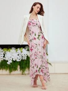 MOTF PREMIUM SILK FLORAL PRINT RUCHED HANKY HEM SLIP DRESS - Multicolor - View 5