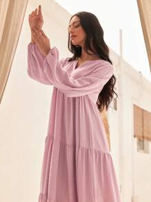 Mulvari 女式v領挖洞袖蓬蓬裙連衣裙 - 粉色 - 查看 3