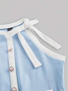 SHEIN MOD Women's Color-Blocked Halter Top With Front Buckle Decoration And Rim Embellishment