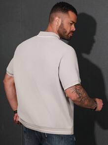 Manfinity Homme Nam Kích thước lớn Khối màu Cắt tỉa Áo polo - Màu Xám nhạt - Xem 3