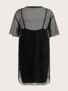 Coolane Women's Plus Size Mesh Hollow Out Dress - Black - View 2