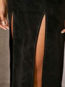 Hauture 短款上衣 & 开衩大腿裙两件套 - 黑色 - 查看 5