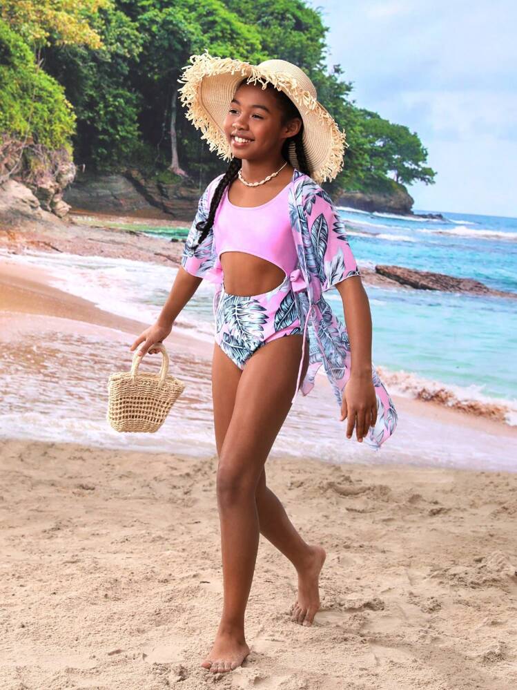 Maillot De Bain Primark Fille SHEIN Swim Vcay Maillot De Bain Une Pièce à Imprimé Floral Avec Jupe De Plage | Mode En Ligne Maillot De Bain Enfant Fille